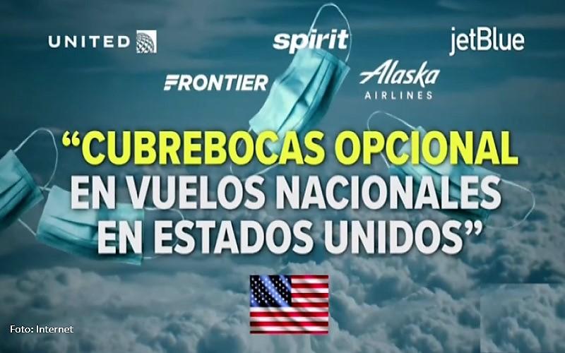 Pasajeros en vuelos nacionales en EE.UU. ya no estan obligados a usar cubrebocas